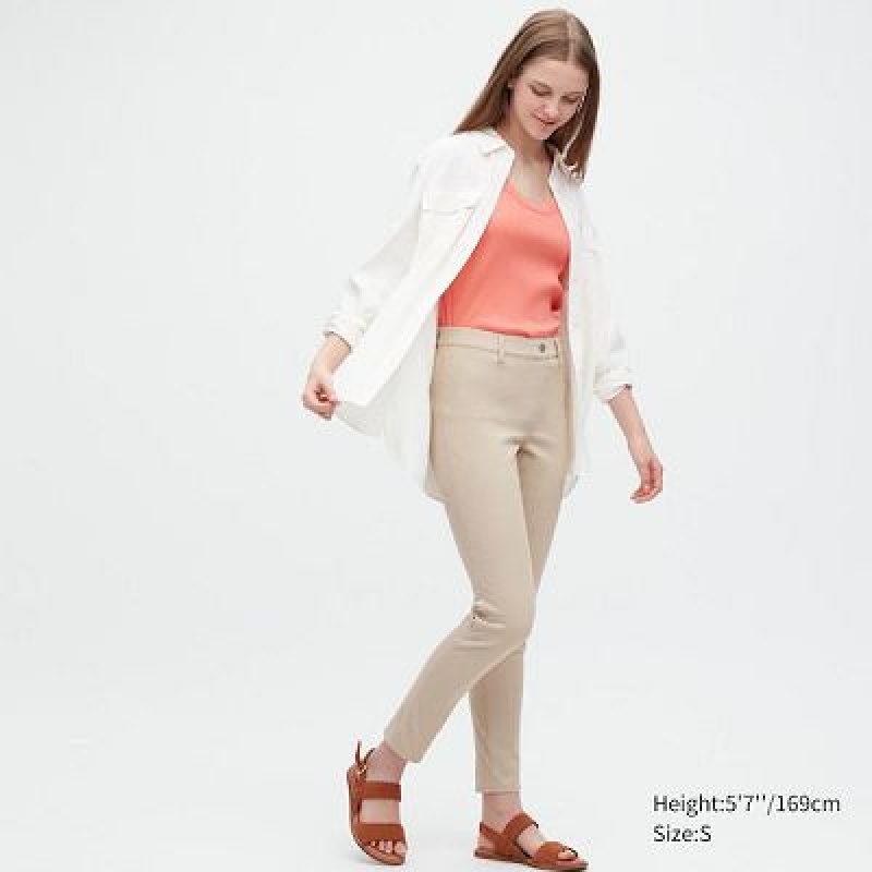Women Uniqlo Ultra Stretch Leggings Beige | 2575893