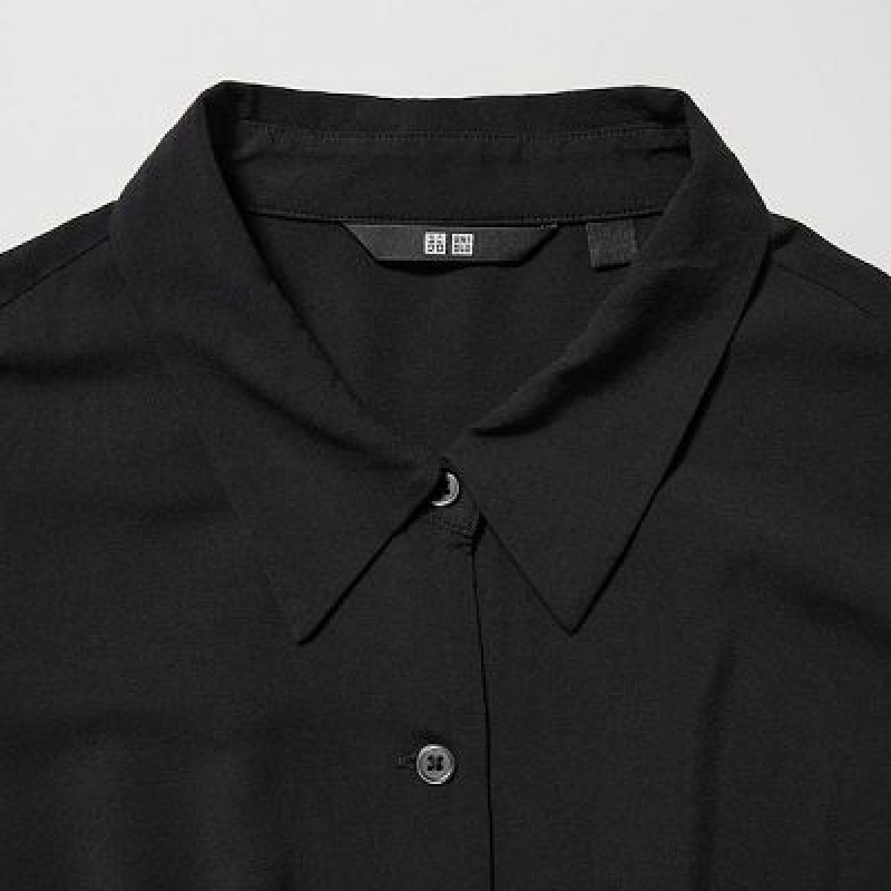 Women Uniqlo V-Neck Long-Sleeve Mini Dress Black | 5273235