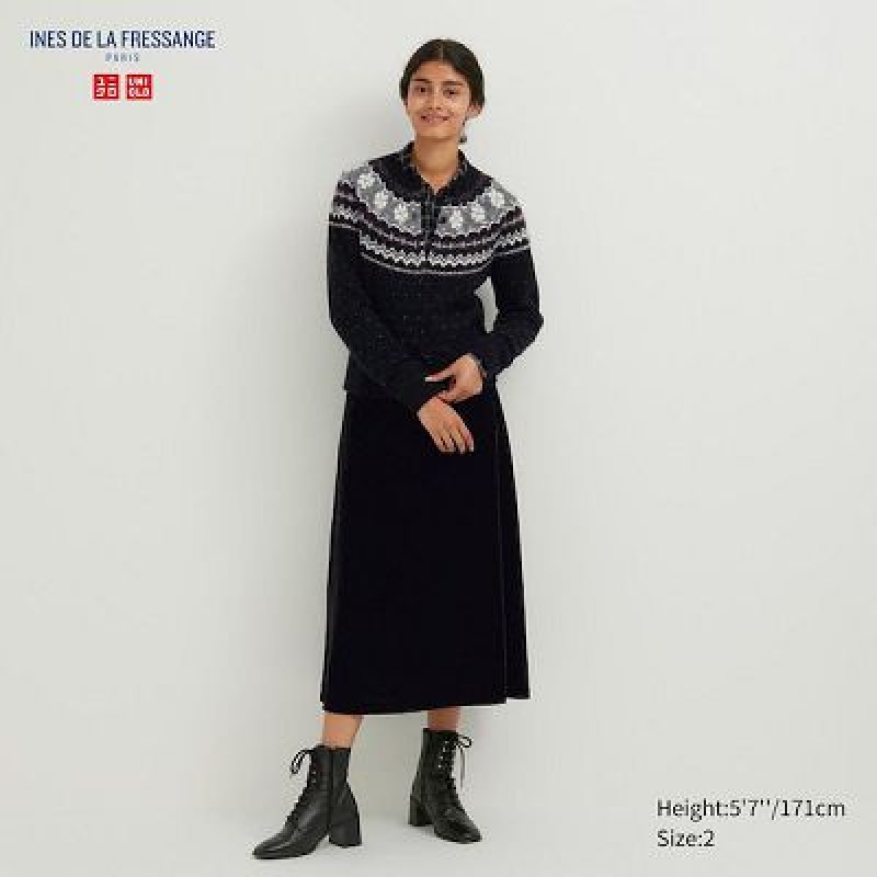 Women Uniqlo Velvet Narrow Skirts Black | 514137