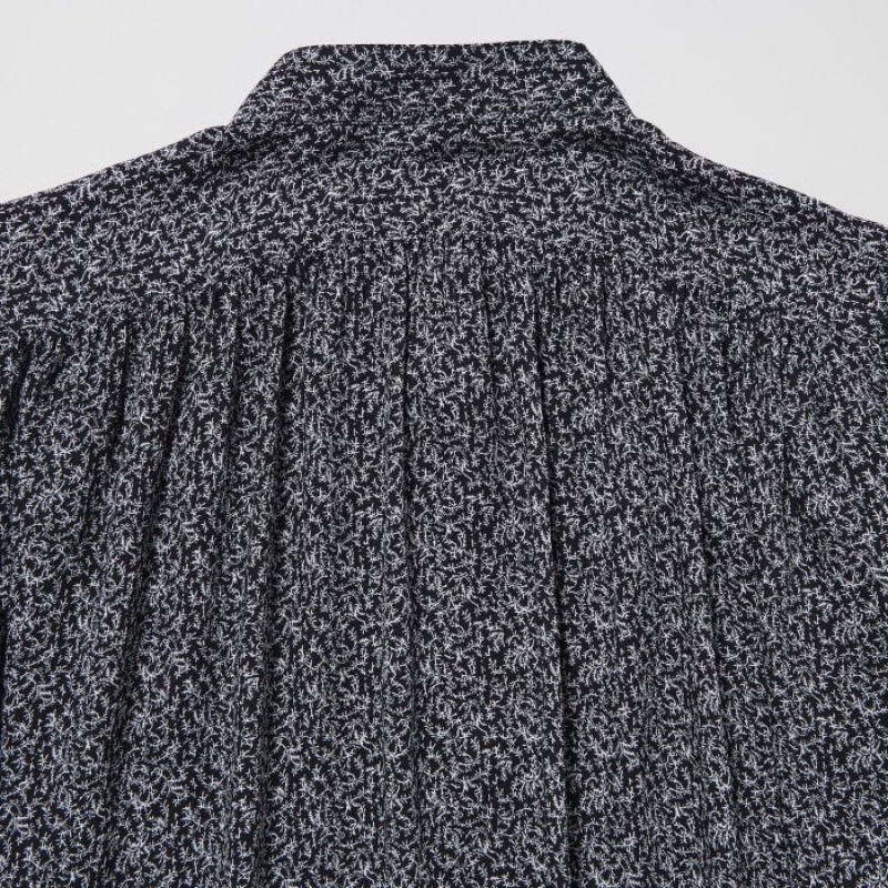 Women Uniqlo Volume Long-Sleeve Blouse Black | 1506338