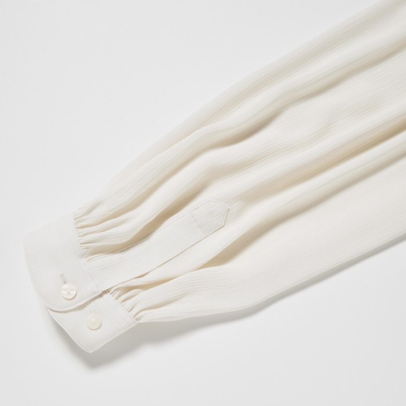 Women Uniqlo Volume Long-Sleeve Blouse White | 2266428