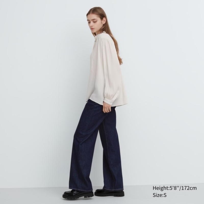 Women Uniqlo Volume Long-Sleeve Blouse White | 2266428