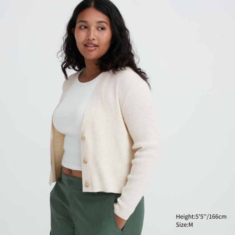 Women Uniqlo Washable Knit Ribbed Long-Sleeve Cardigan White | 2955183