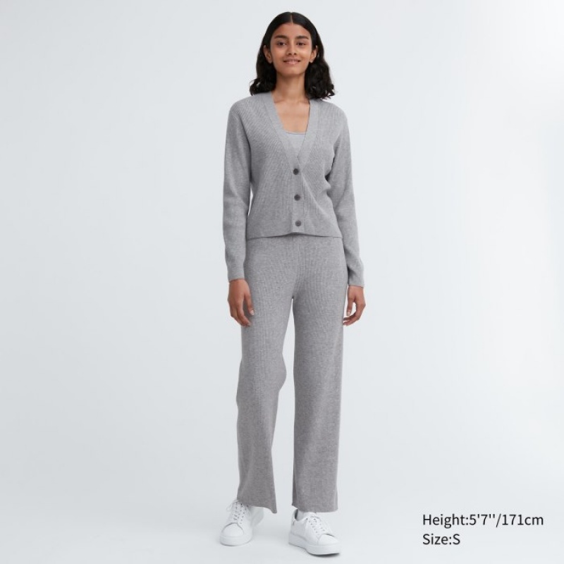Women Uniqlo Washable Knit Ribbed Long-Sleeve Cardigan Grey | 2964597