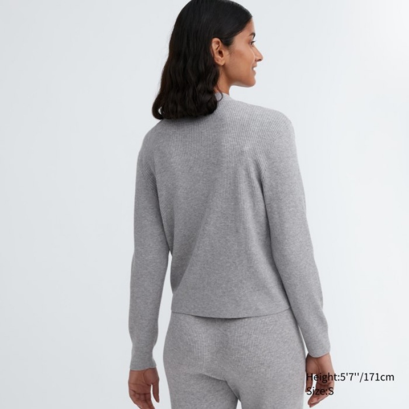 Women Uniqlo Washable Knit Ribbed Long-Sleeve Cardigan Grey | 2964597