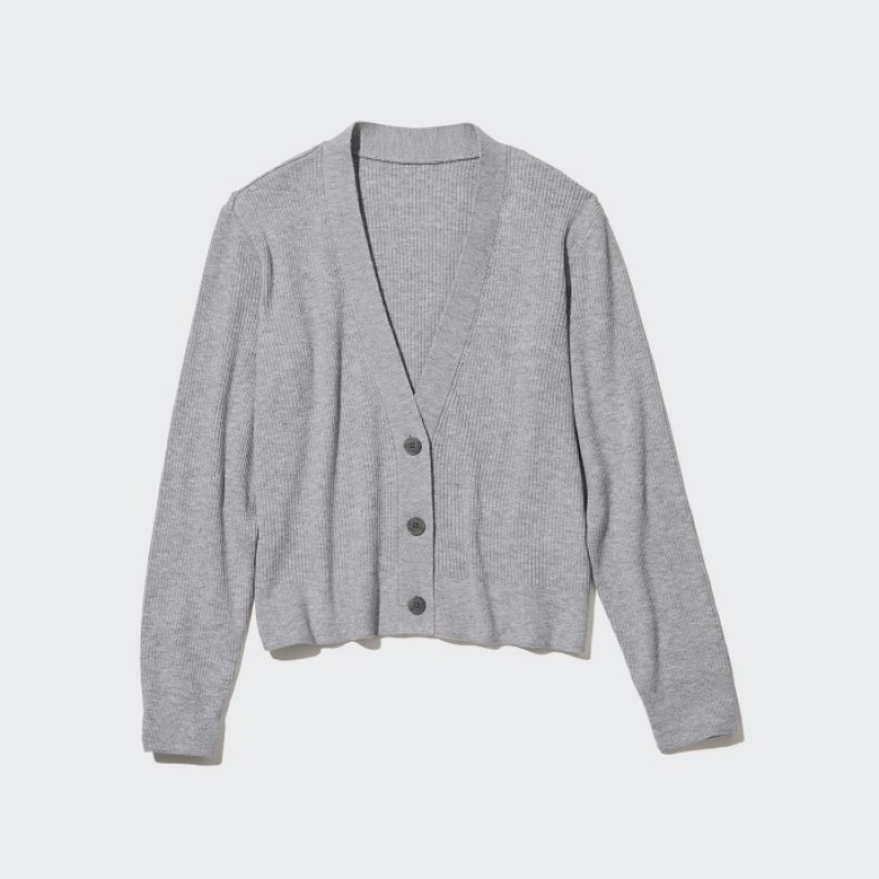 Women Uniqlo Washable Knit Ribbed Long-Sleeve Cardigan Grey | 2964597