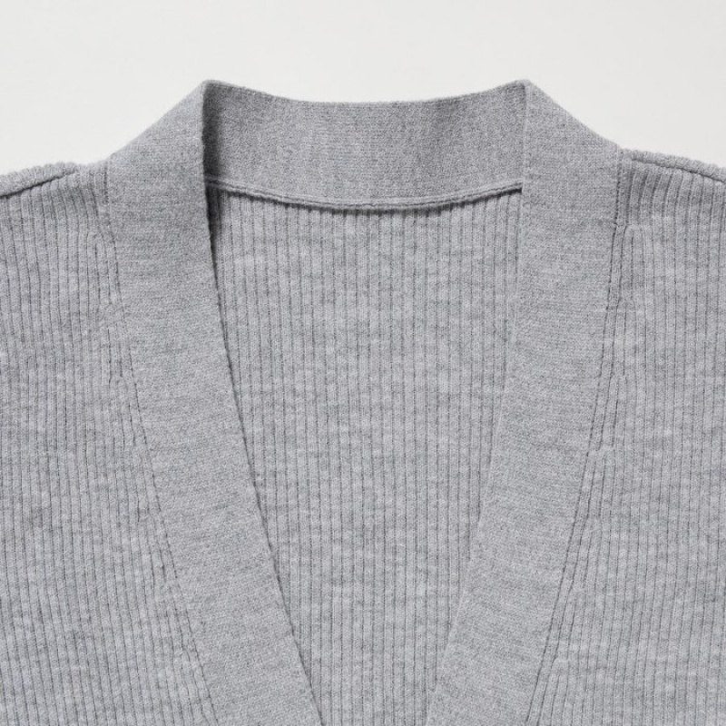Women Uniqlo Washable Knit Ribbed Long-Sleeve Cardigan Grey | 2964597
