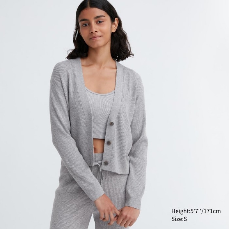 Women Uniqlo Washable Knit Ribbed Long-Sleeve Cardigan Grey | 2964597