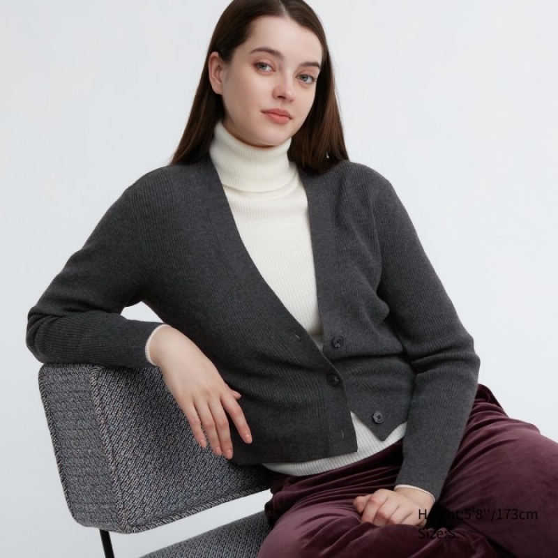 Women Uniqlo Washable Knit Ribbed Long-Sleeve Cardigan Grey | 9312310
