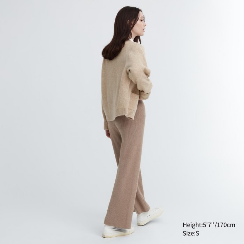 Women Uniqlo Washable Knit Ribbed Lounge Pants Khaki | 2200675