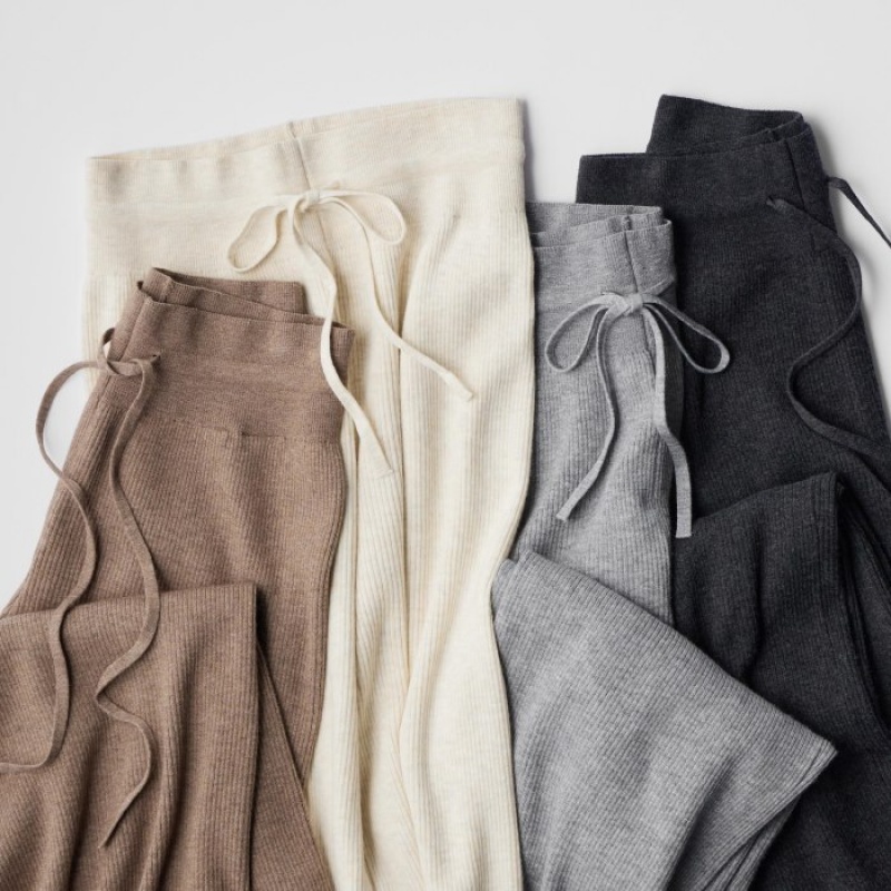 Women Uniqlo Washable Knit Ribbed Lounge Pants Khaki | 2200675