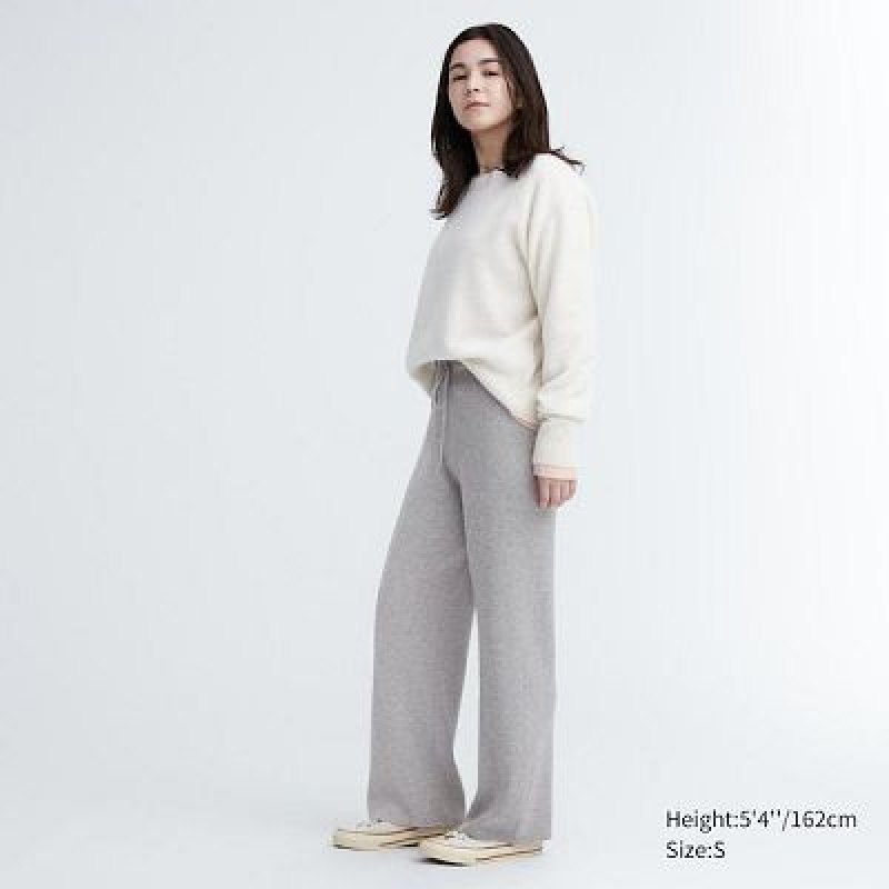 Women Uniqlo Washable Knit Ribbed Pants Grey | 1046626