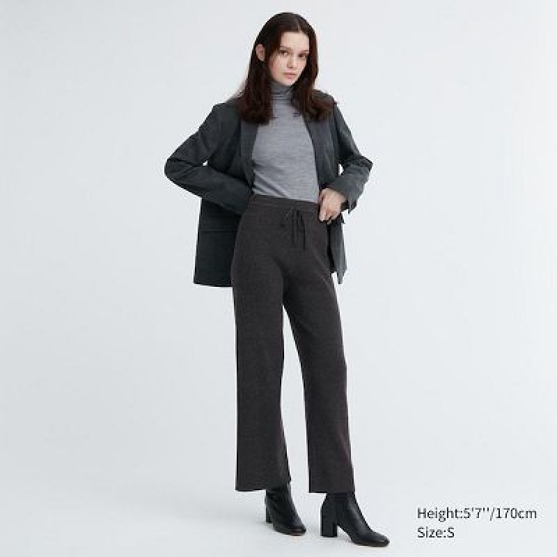 Women Uniqlo Washable Knit Ribbed Pants Grey | 2083651