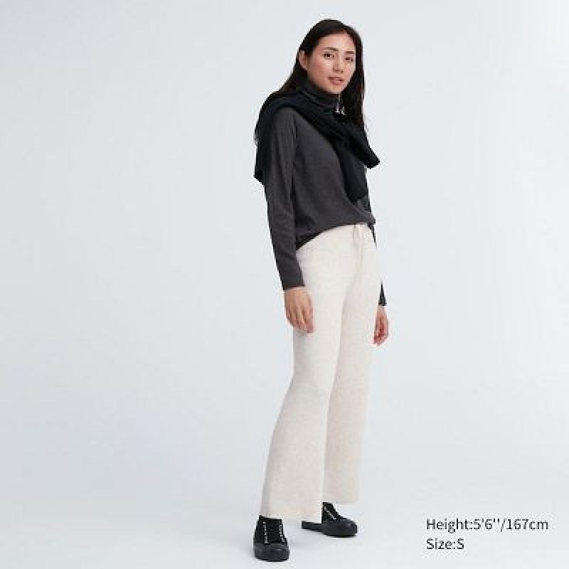 Women Uniqlo Washable Knit Ribbed Pants White | 2528596