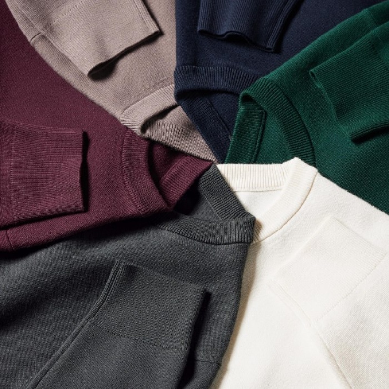 Women Uniqlo Washable Milano Ribbed Crew Neck Long-Sleeve Sweaters Burgundy | 1425489