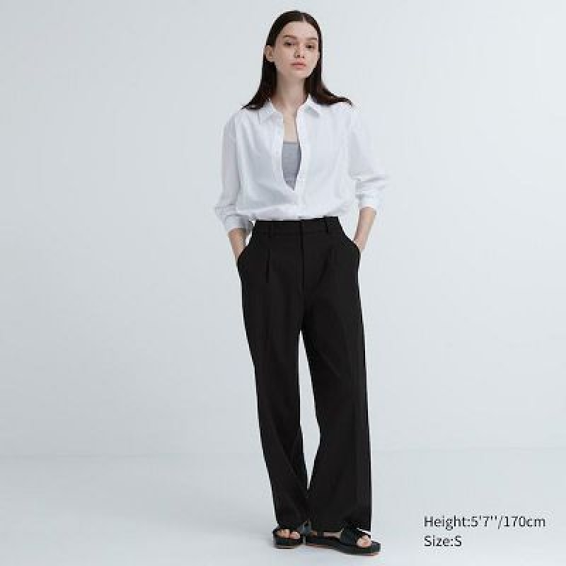 Women Uniqlo Wide-Fit Pleated Pants Black | 3533931