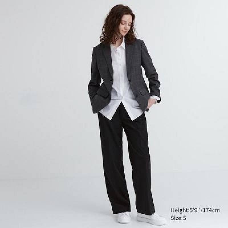 Women Uniqlo Wide-Fit Pleated Pants Black | 9858556