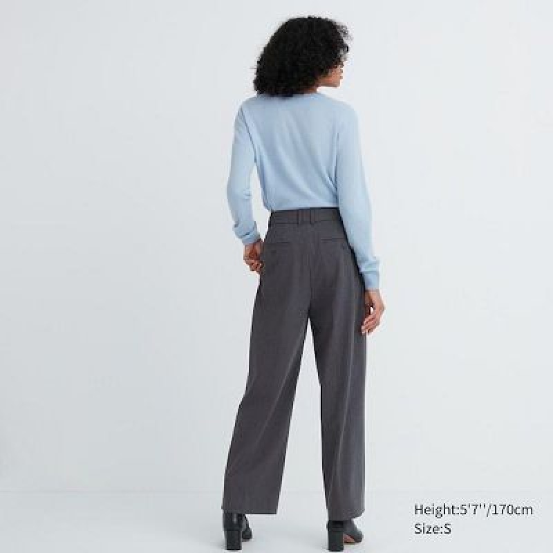 Women Uniqlo Wide-Fit Pleated Pants Grey | 5543113