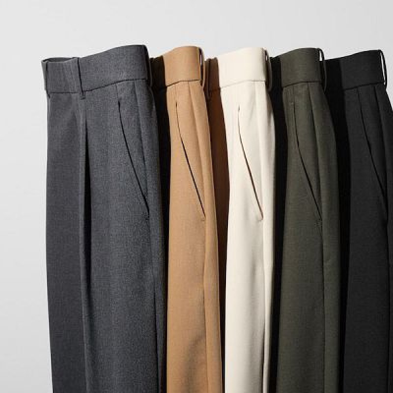 Women Uniqlo Wide-Fit Pleated Pants Grey | 5543113