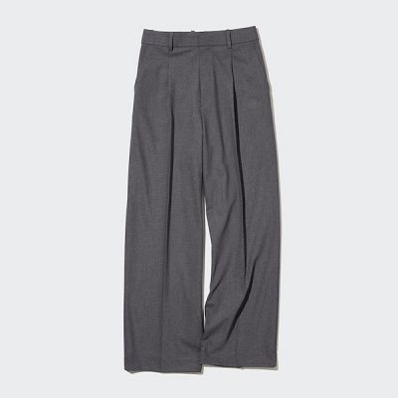 Women Uniqlo Wide-Fit Pleated Pants Grey | 5543113
