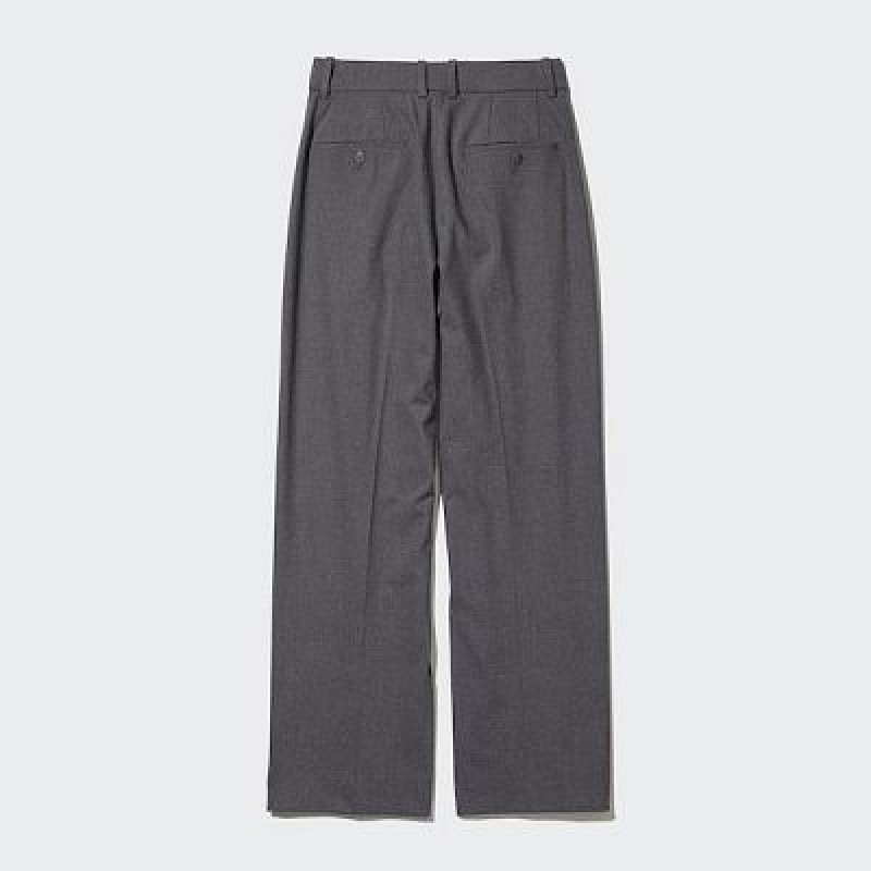 Women Uniqlo Wide-Fit Pleated Pants Grey | 5543113