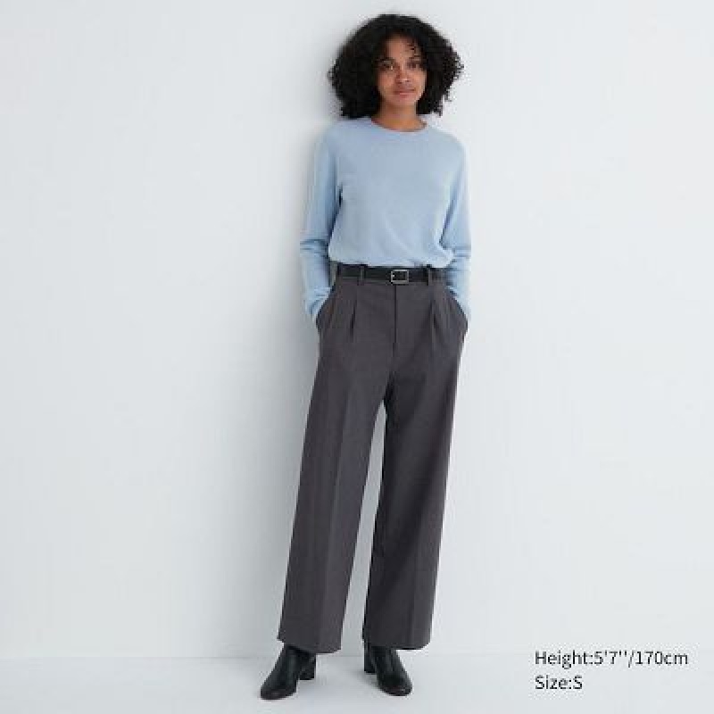 Women Uniqlo Wide-Fit Pleated Pants Grey | 5543113