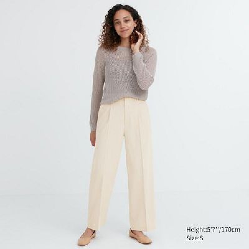 Women Uniqlo Wide-Fit Pleated Pants White | 3704672