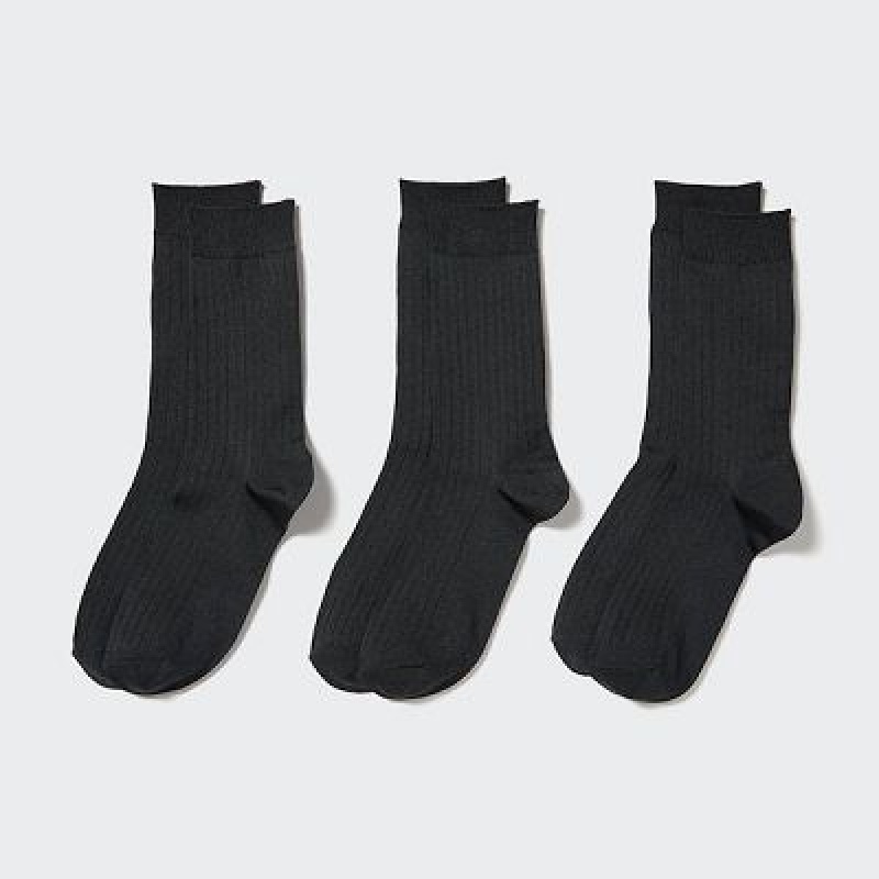 Women Uniqlo Wide Ribbed (3 Pairs) Socks Black | 3896232