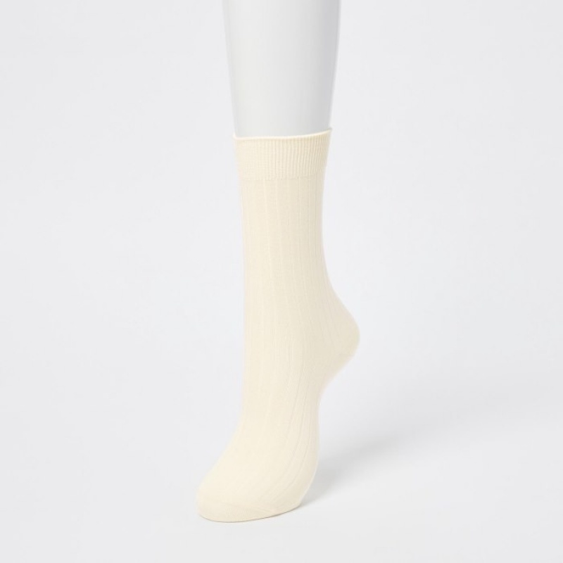 Women Uniqlo Wide Ribbed (3 Pairs) Socks White | 1731781