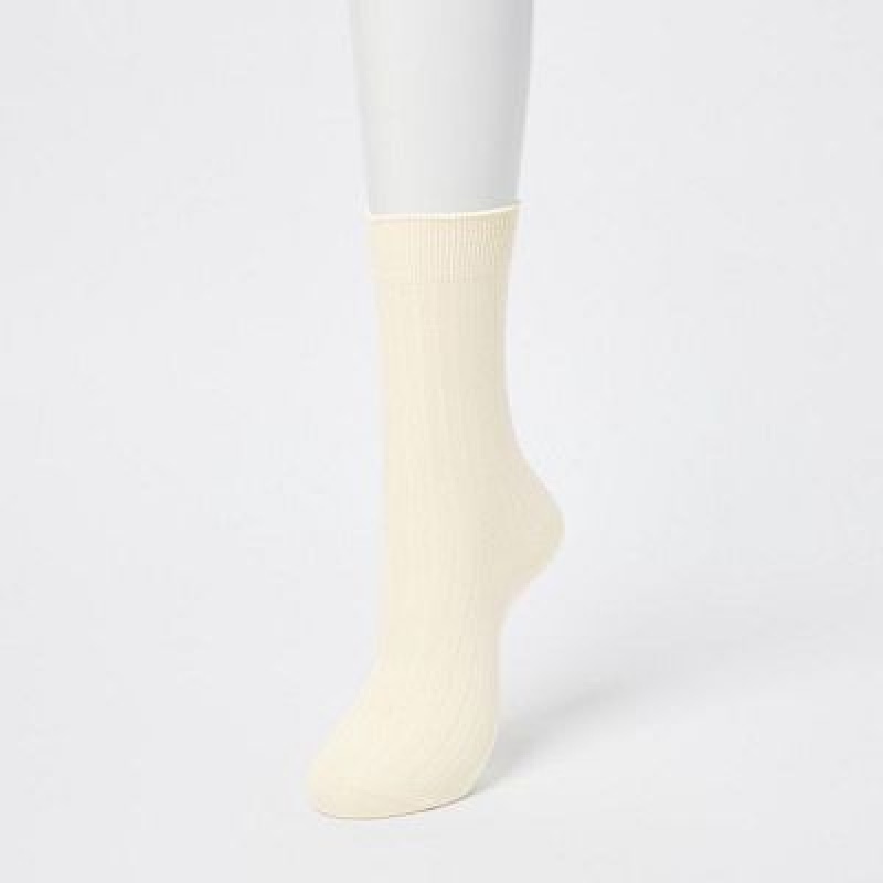 Women Uniqlo Wide Ribbed (3 Pairs) Socks White | 2335951