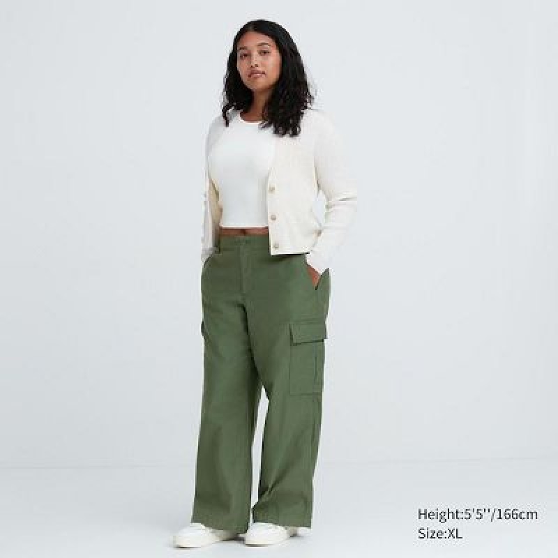 Women Uniqlo Wide Straight Cargo Pants Green | 9887543