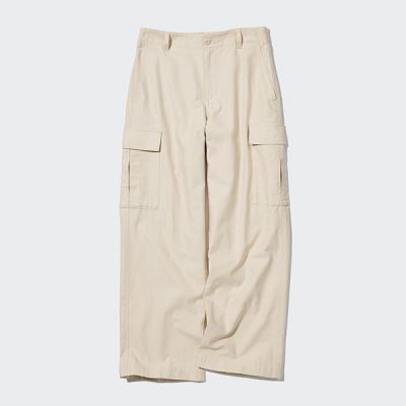 Women Uniqlo Wide Straight Cargo Pants White | 7173003