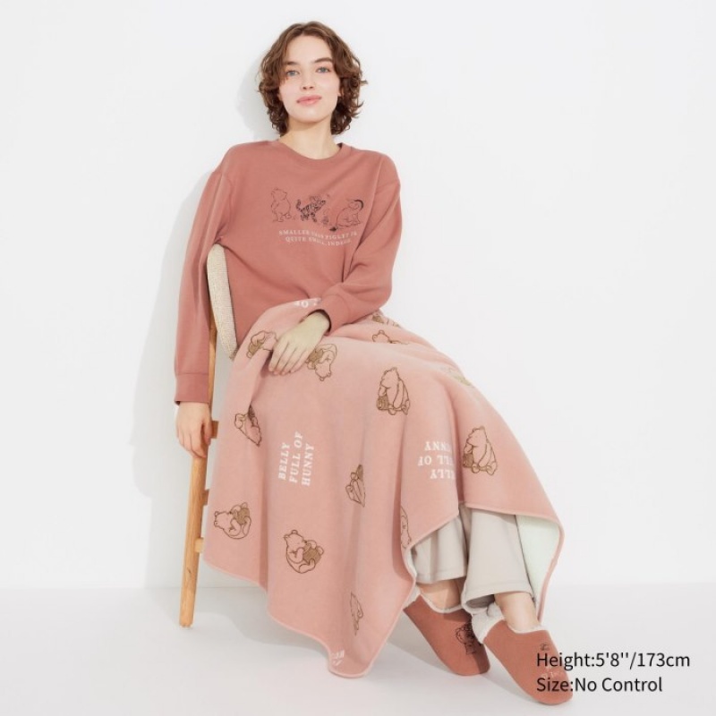 Women Uniqlo Winnie the Pooh Collection Fleece Reversible Blanket Pink | 9776732
