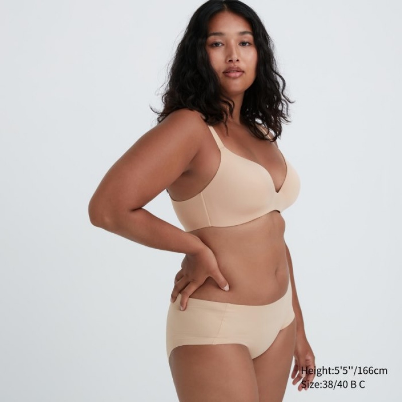 Women Uniqlo Wireless (3D Hold) Bras Beige | 830664
