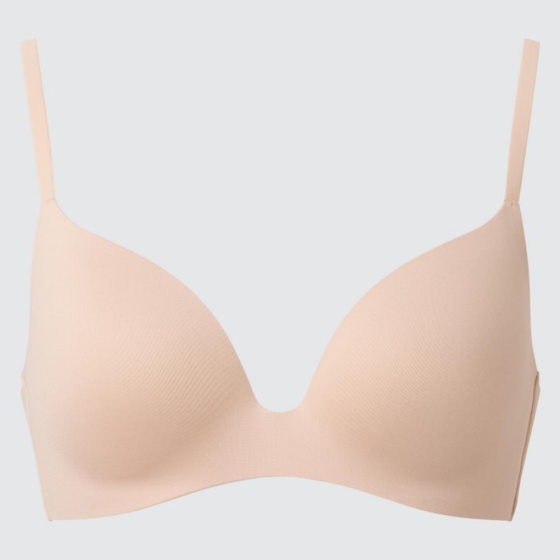Women Uniqlo Wireless (3D Hold) Bras Beige | 1962039