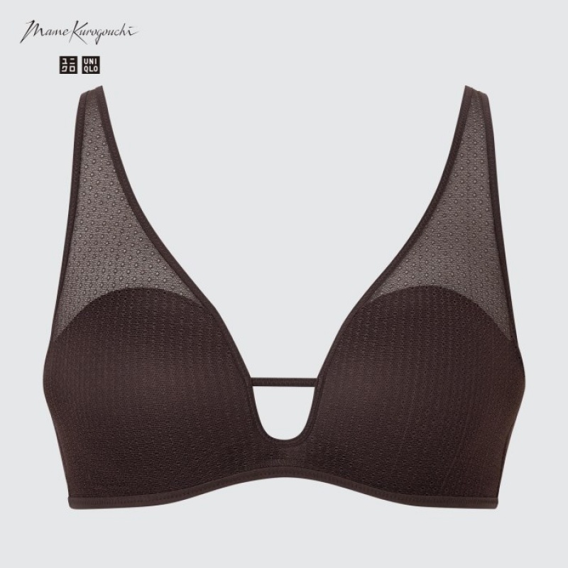 Women Uniqlo Wireless Mesh Bras Brown | 3789475