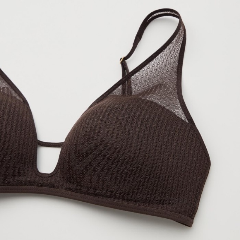 Women Uniqlo Wireless Mesh Bras Brown | 3789475