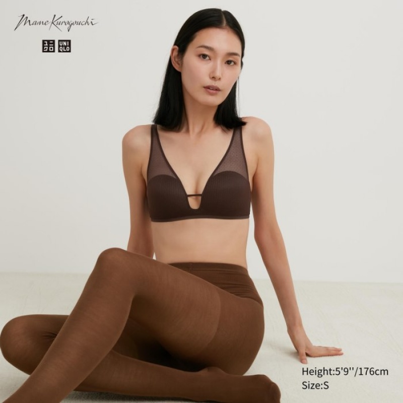 Women Uniqlo Wireless Mesh Bras Brown | 3789475
