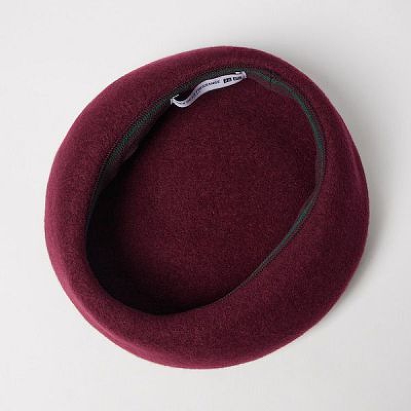 Women Uniqlo Wool Beret Hats Burgundy | 3034043