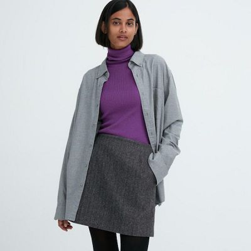 Women Uniqlo Wool Blend Mini Skirts Grey | 3146012