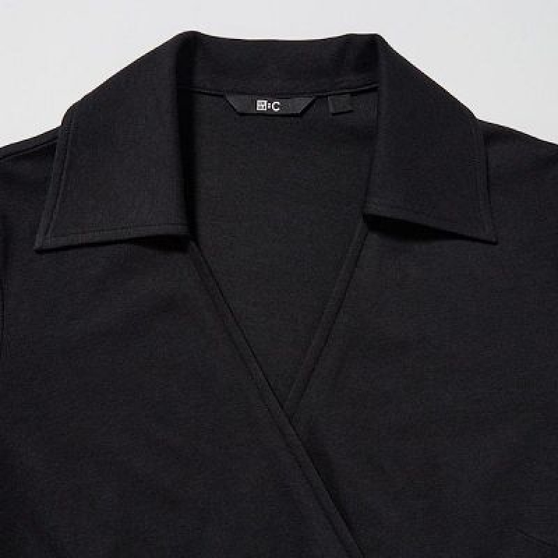 Women Uniqlo Wrap Long-Sleeve Dress Black | 5947015