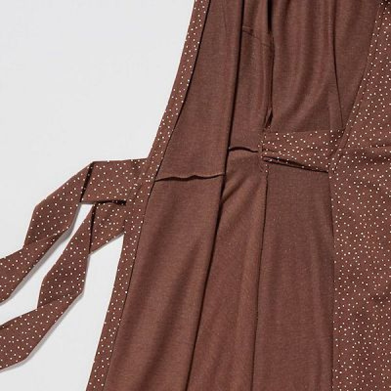 Women Uniqlo Wrap Long-Sleeve Dress Brown | 9415525